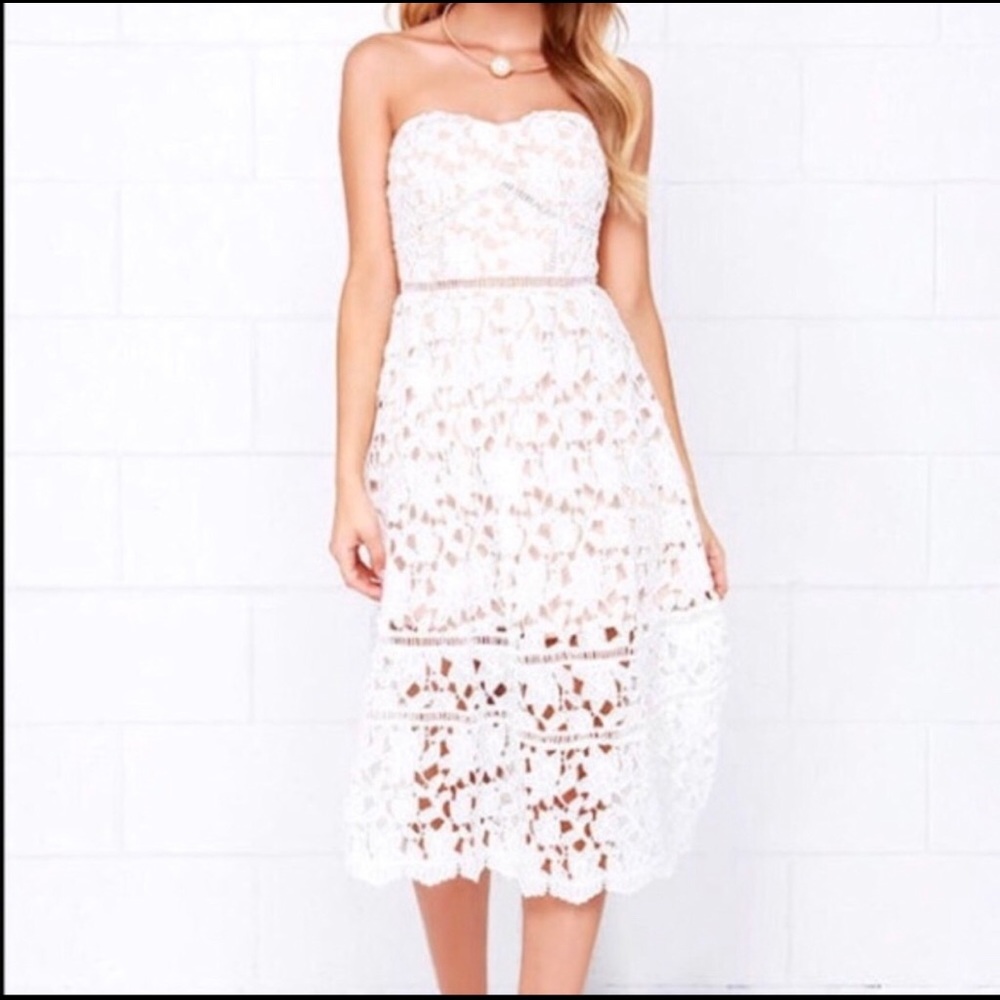 Lulus pinnacle of prestige white lace dress